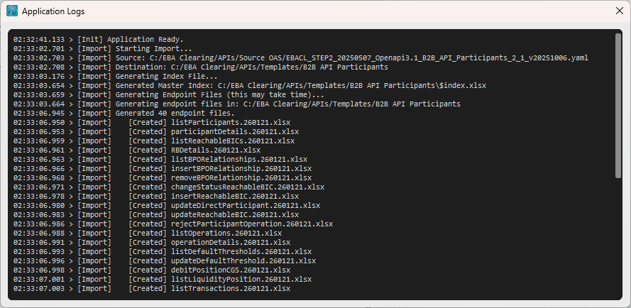 Application Logs Window
